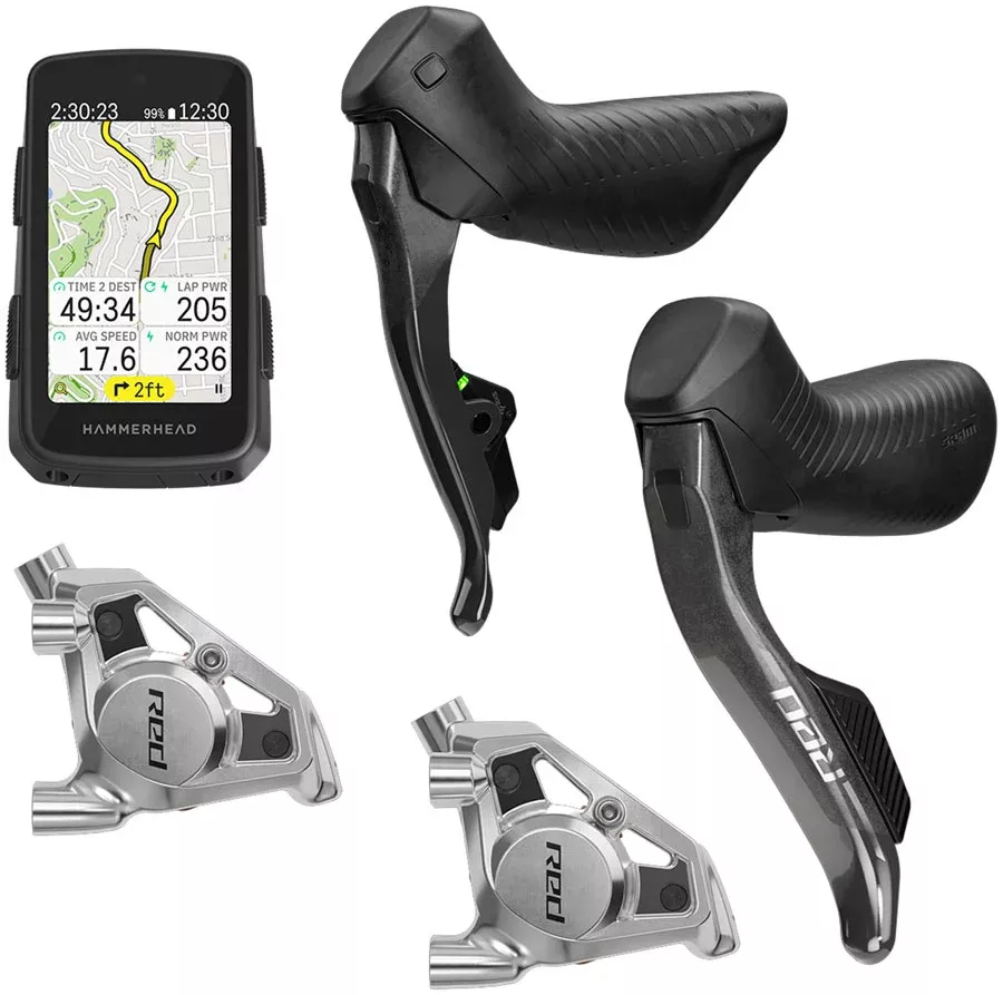 SRAM RED eTap AXS Upgrade Kit - Right and Left HRD Shift/Brake Levers, Flat Mount Calipers, Hammerhead Karoo, E1