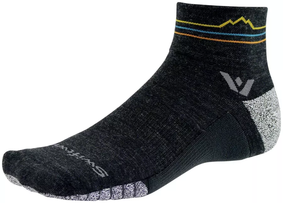 Swiftwick Flite XT Trail Quarter Crew Socks - 4" Coal Sunset Mountain Small