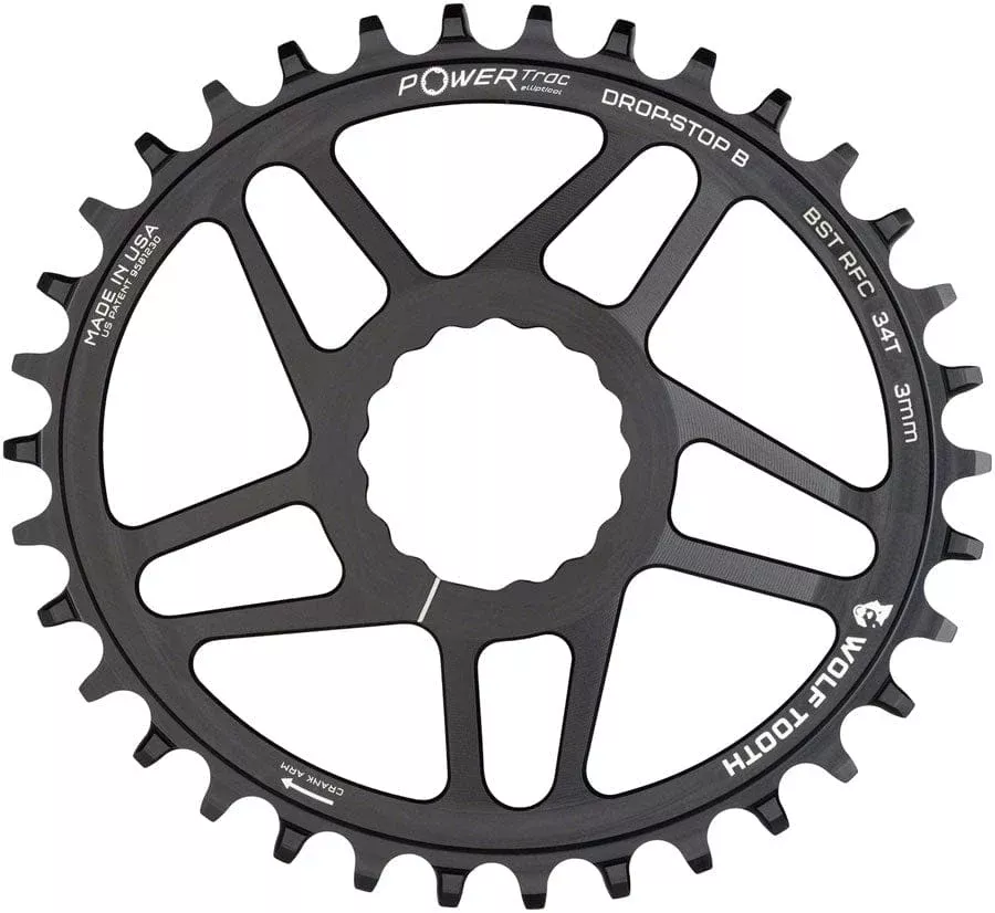 Wolf Tooth Elliptical Direct Mount Chainring - 34t RaceFace/Easton CINCH Direct Mount Drop-Stop B For Boost Cranks 3mm Offset BLK