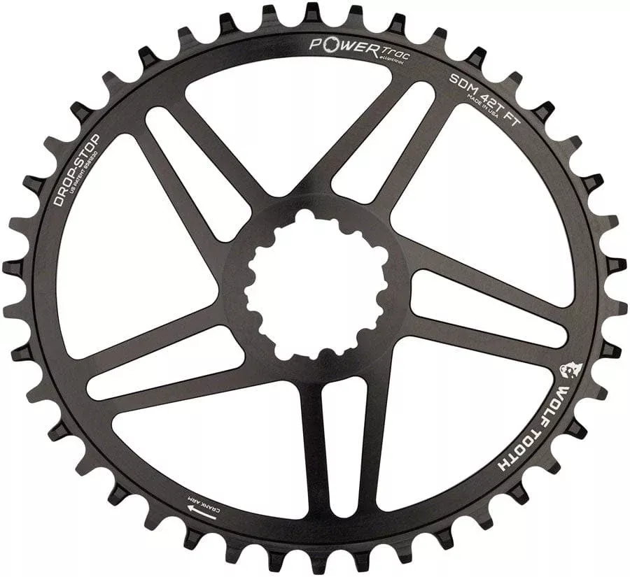 Wolf Tooth Elliptical Direct Mount Chainring - 38t SRAM Direct Mount 6mm Offset Drop-Stop B Flattop Compatible BLK